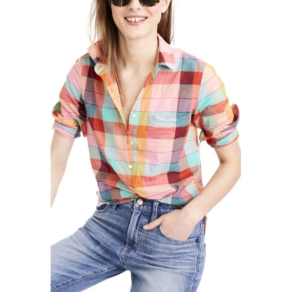 J. Crew Tops - J Crew • vintage rainbow plaid popover shirt